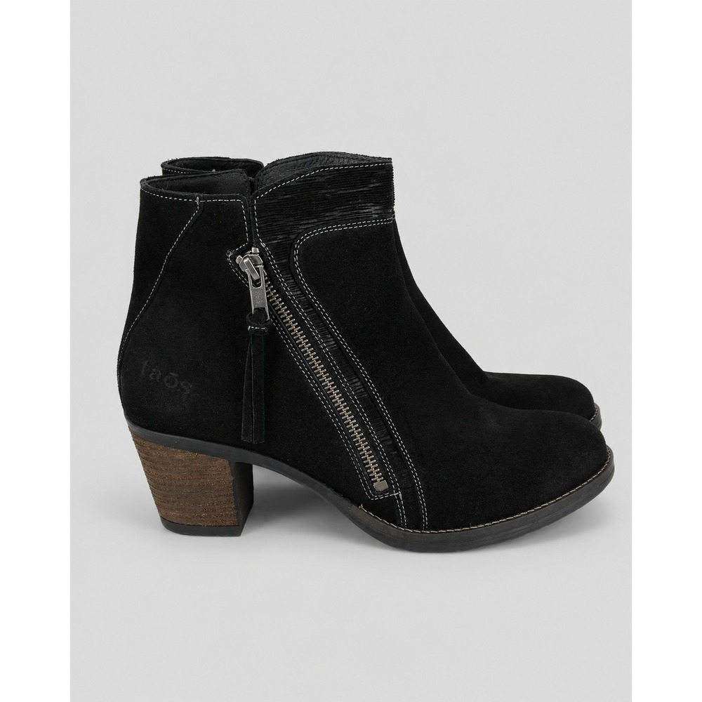 Taos Dillie Ankle Boots Womens 41 10 Black Suede Block Heel Zipper Booties
